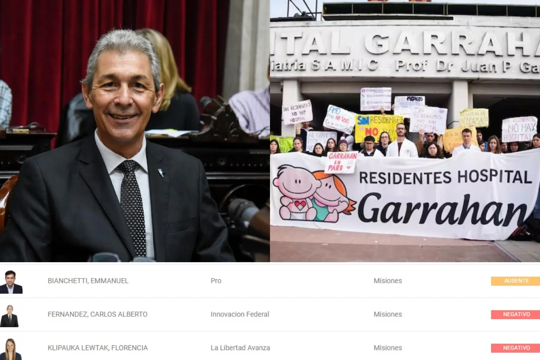 El médico Fernández, votó en contra del Hospital Garrahan