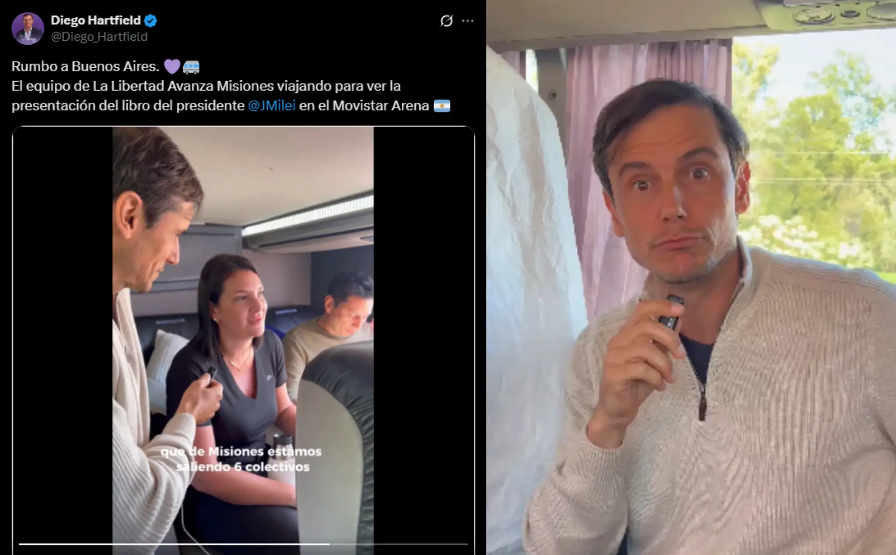 Hartfield confirmó que LLA Misiones puso 6 colectivos para llevar gente al show de Milei y lo destrozaron en las redes