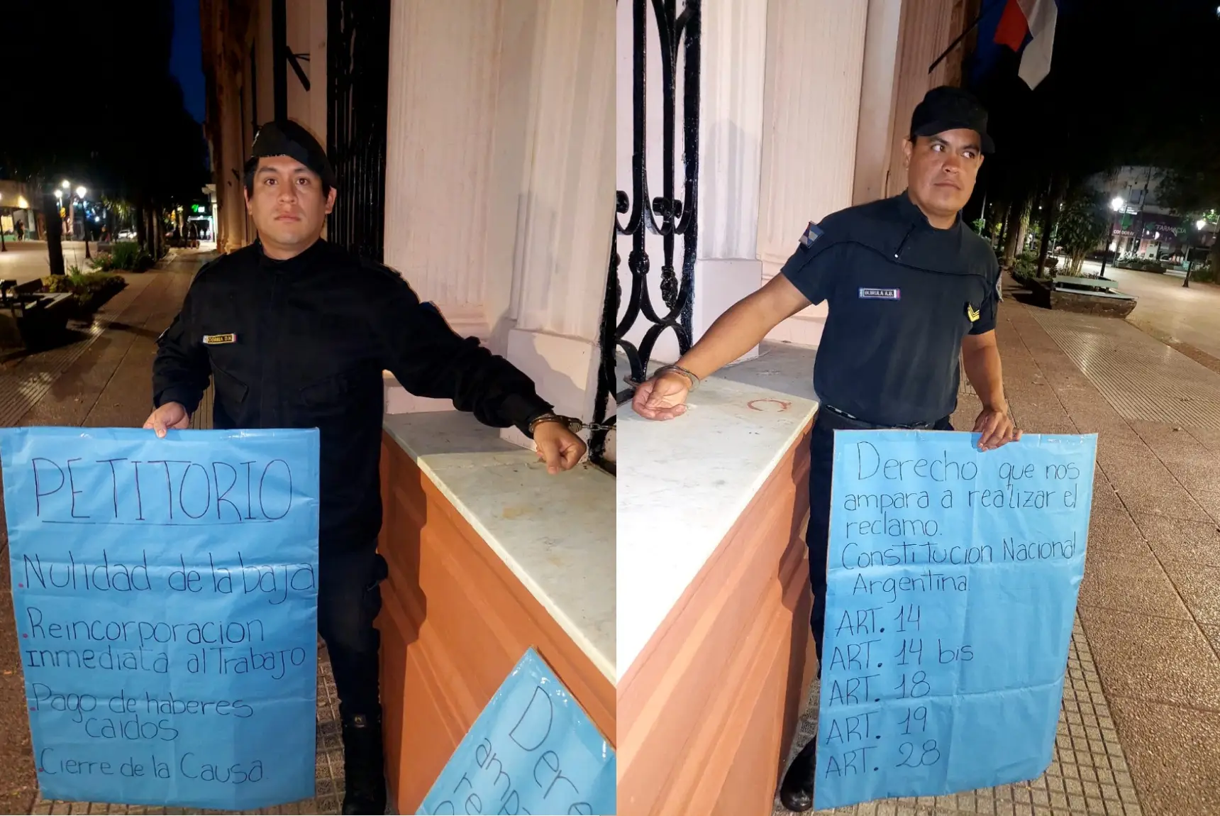 Dos expolicías se encadenaron ante la Casa de Gobierno