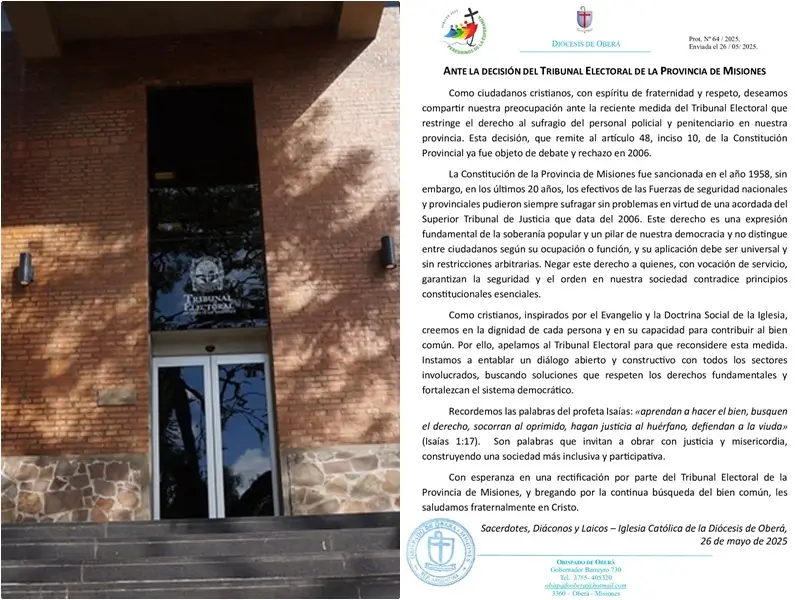 La Iglesia pidió que las fuerzas de seguridad puedan votar el 8 de junio